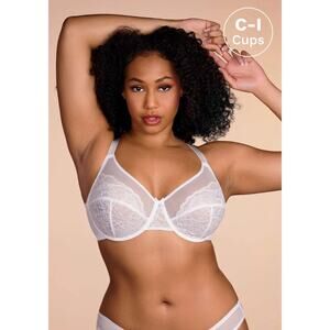 HSIA Enchante White Floral Lace Underwire Bra Full Coverage Women's Size 38H NWT